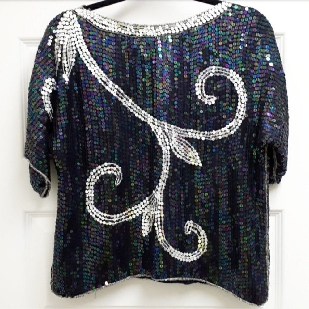 𝅺VINTAGE JLB rainbow opalescent silk sequin top